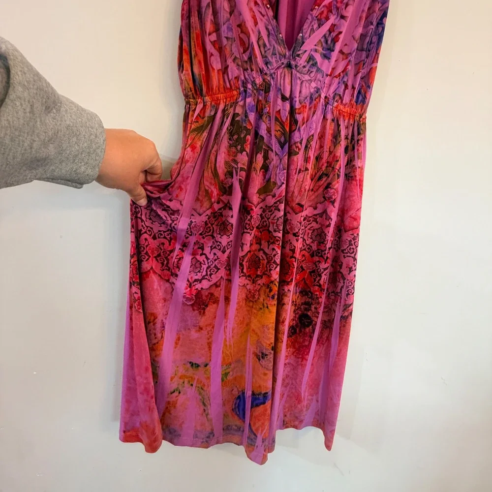 Hale Bob Dress Women Small Pink Abstract Print Stretch Whimsigoth Indie Boho Y2K - Picture 3 of 9